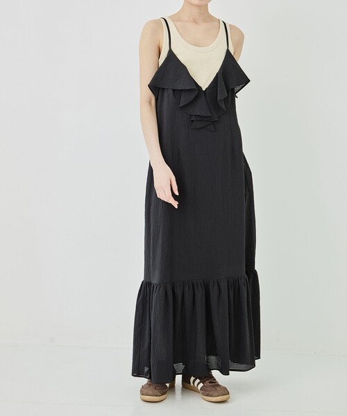 PUBLIC TOKYO(パブリックトウキョウ)の「ラッフルキャミワンピ(ワンピース・レディース・グリーン/ブラック・FREE)」の2枚目の写真