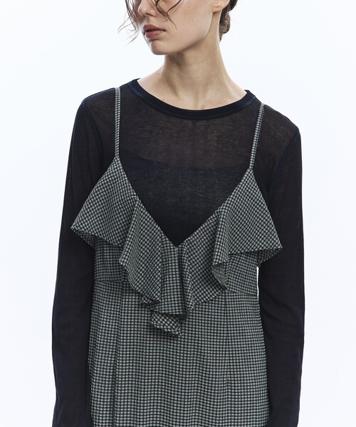 PUBLIC TOKYO(パブリックトウキョウ)の「ラッフルキャミワンピ(ワンピース・レディース・グリーン/ブラック・FREE)」の3枚目の写真