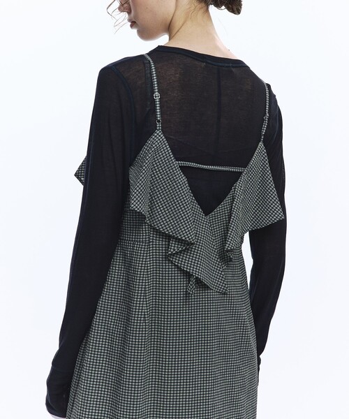 PUBLIC TOKYO(パブリックトウキョウ)の「ラッフルキャミワンピ(ワンピース・レディース・グリーン/ブラック・FREE)」の4枚目の写真