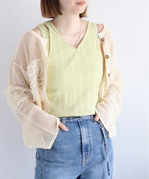 cepo（セポ）の「〈前後2way〉アシメネックタンクトップ（タンクトップ・レディース・オフホワイト/ブラック/ライム・M）」の7枚目の写真