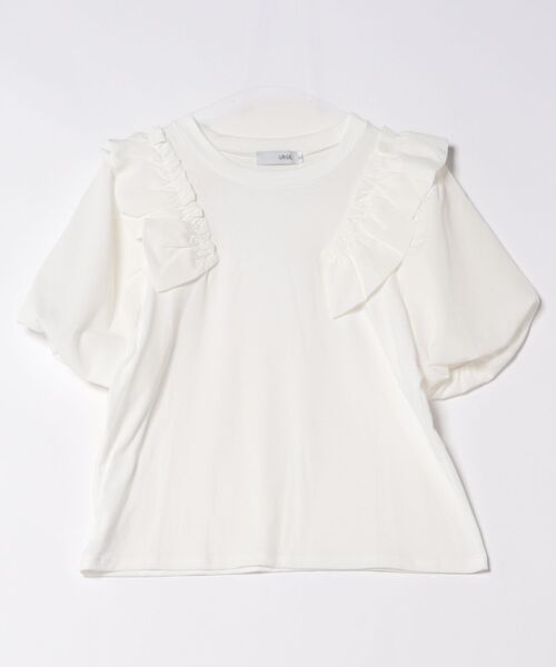 urge:(アージコロン )の「【URGE:】ショルダー フリル 異素材 半袖 カットソー(Tシャツ/カットソー・レディース・ブラック/ホワイト・SMALL/MEDIUM/LARGE/X-LARGE)」の11枚目の写真