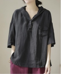 BLANC FICELLE（ブランフィセル）の「薄手　綿混　5分袖　パーカー（パーカー）」