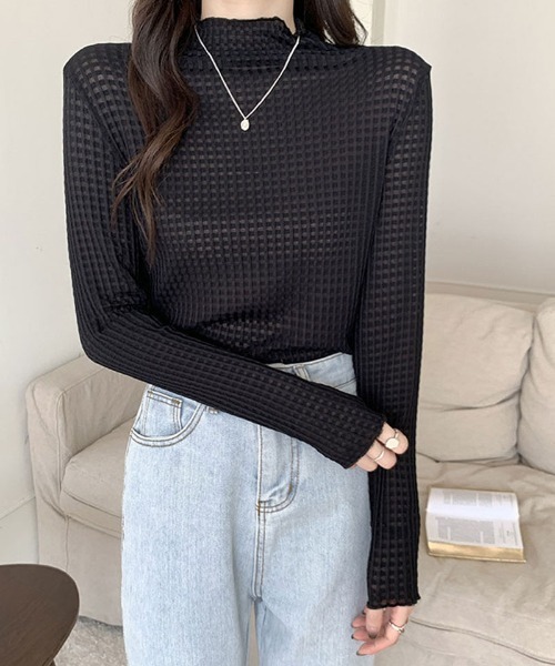 shoppinggo(ショッピングゴー)の「シアートップス チュールトップス(Tシャツ/カットソー・レディース・ベージュ/ブラック・FREE)」の5枚目の写真