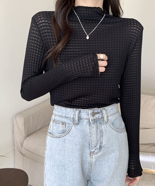 shoppinggo(ショッピングゴー)の「シアートップス チュールトップス(Tシャツ/カットソー・レディース・ベージュ/ブラック・FREE)」の6枚目の写真