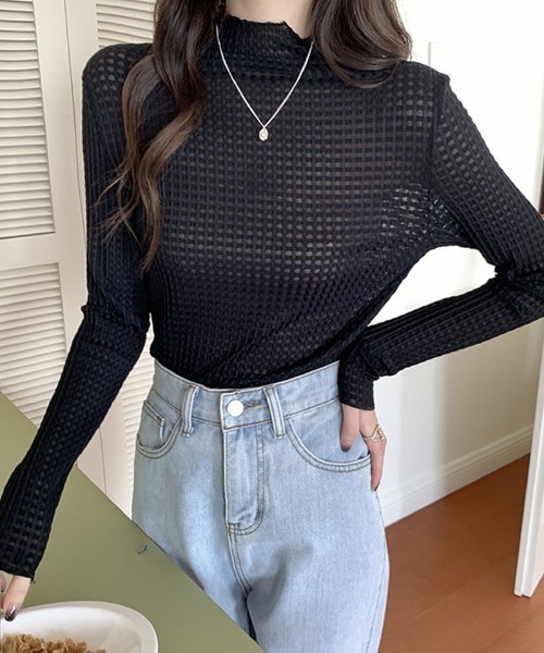 shoppinggo(ショッピングゴー)の「シアートップス チュールトップス(Tシャツ/カットソー・レディース・ベージュ/ブラック・FREE)」の8枚目の写真