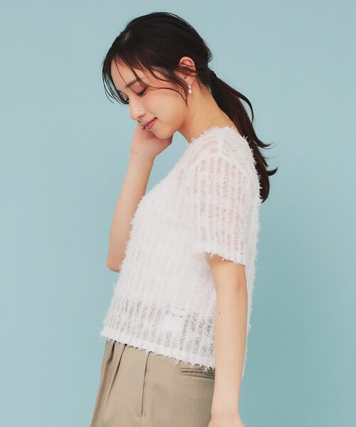 セール】チュールフリンジシアートップス【洗える】（Tシャツ