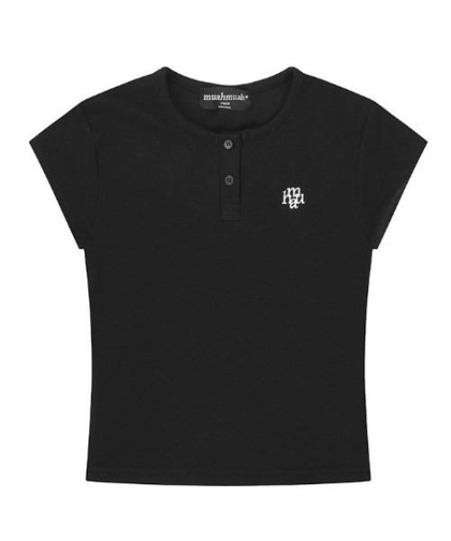 muahmuah(ムーアムーア)の「A'GEM/9 × .kom 『muah muah/ムーアムーア』SLIM FIT REGULAR BUTTON HALF T-SHIRT/スリムレギュラーボタン半袖Tシャツ(Tシャツ/カットソー・レディース・カーキ/ブラック/アイボリー・FREE)」の19枚目の写真