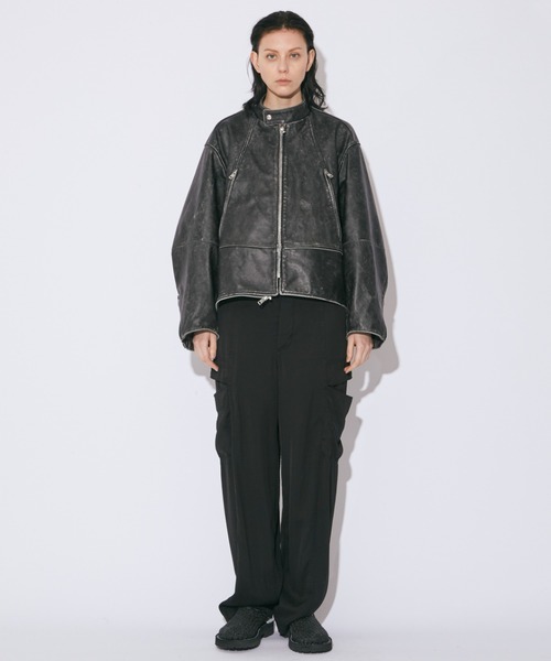 double-end stone wash leather jacket（ライダースジャケット