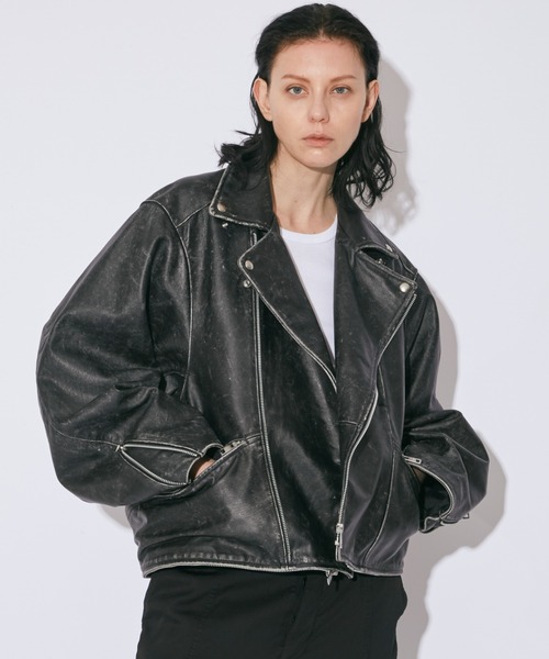double-end stone wash leather jacket（ライダースジャケット