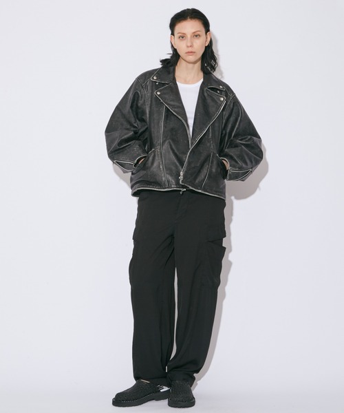 double-end stone wash leather jacket（ライダースジャケット