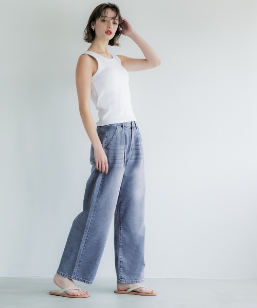 coca（coca）（コカ）の「タックデニムパンツ（デニムパンツ・レディース・ホワイト/ライトブルー/ブルー・S/M/L）」の21枚目の写真