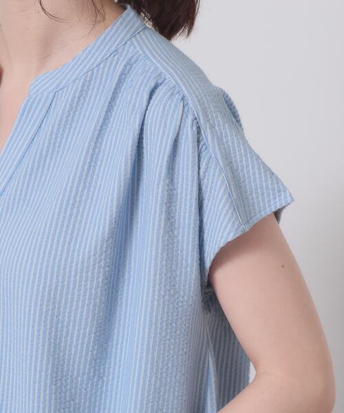 ITS'DEMO（イッツデモ）の「【洗濯機OK／洗濯後しわになりにくい】カットサッカー前開きワンピース（ワンピース・レディース・ベージュ/ネイビー/オレンジ/サックスブルー・00）」の11枚目の写真