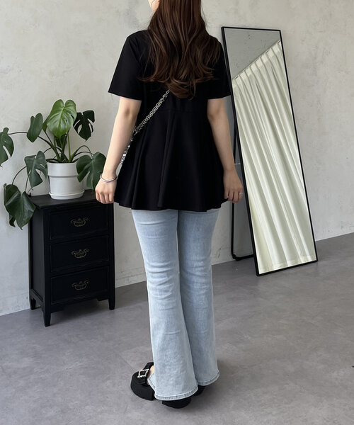 プロズヴェール　パールフリルギャザーペプラムロンT ブラックL prose verse tシャツ パールフリルギャザーペプラムロンT