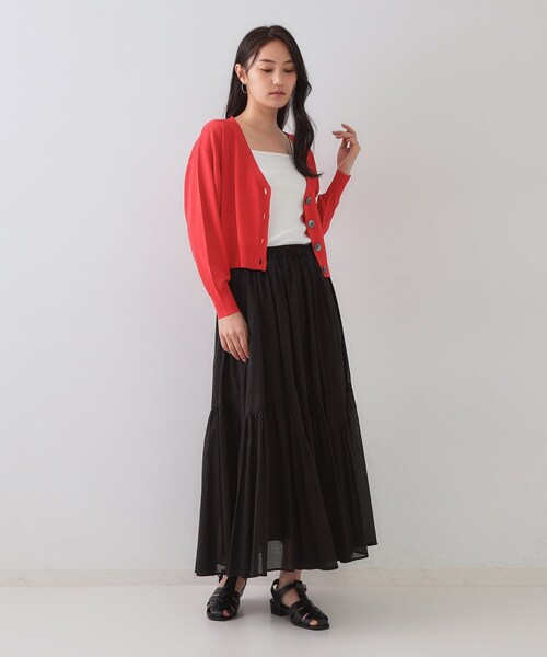 OPAQUE.CLIP(オペークドットクリップ)の「UV Vネックニットカーディガン【接触冷感/洗濯機洗い可/抗ピル】(カーディガン/ボレロ・レディース・ブラック/ブラウン系その他/レッド系1/ホワイト・00)」の12枚目の写真