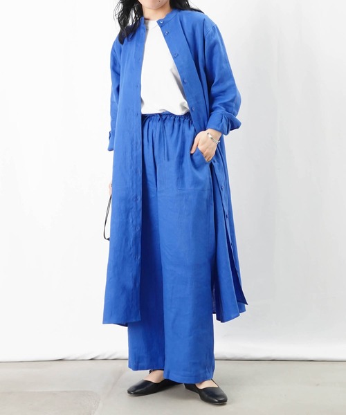 クラシック LC/LLL リネンバンドカラーシャツワンピース（ワンピース ワンピース