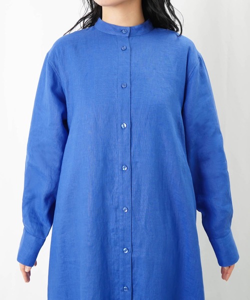 LC/LLL リネンバンドカラーシャツワンピース（ワンピース