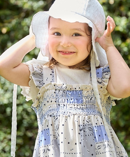 petit main（プティマイン）の「【リンク】総柄シャーリングワンピース(キッズ)（ワンピース・キッズ・ライトベージュ/ブルー・90cm/120cm/80ｃｍ/130cm/110cm/100cm）」の22枚目の写真