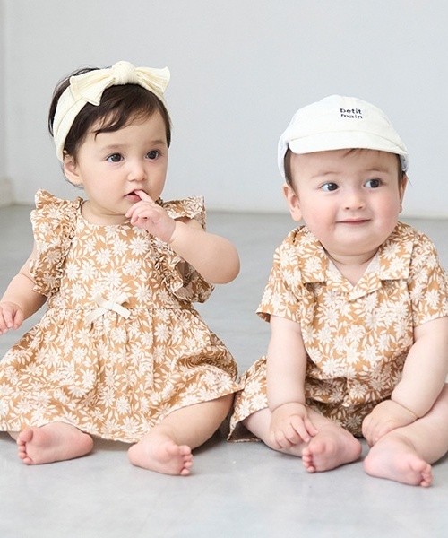 petit main（プティマイン）の「【リンク】総柄シャーリングワンピース(キッズ)（ワンピース・キッズ・ライトベージュ/ブルー・90cm/120cm/80ｃｍ/130cm/110cm/100cm）」の16枚目の写真