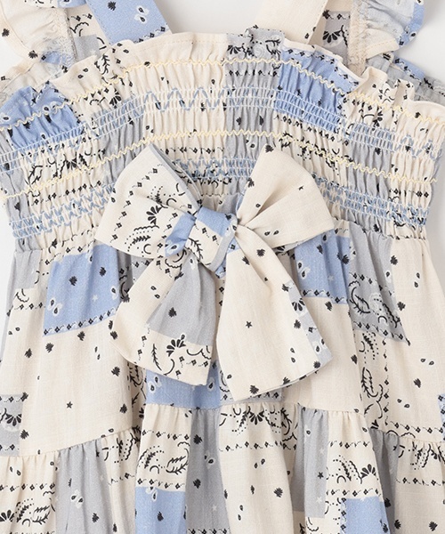 petit main（プティマイン）の「【リンク】総柄シャーリングワンピース(キッズ)（ワンピース・キッズ・ライトベージュ/ブルー・90cm/120cm/80ｃｍ/130cm/110cm/100cm）」の9枚目の写真
