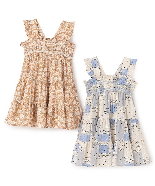 petit main（プティマイン）の「【リンク】総柄シャーリングワンピース(キッズ)（ワンピース・キッズ・ライトベージュ/ブルー・90cm/120cm/80ｃｍ/130cm/110cm/100cm）」の6枚目の写真