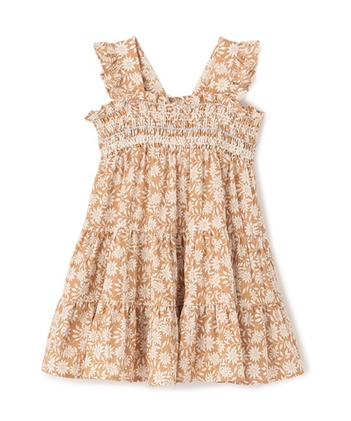 petit main（プティマイン）の「【リンク】総柄シャーリングワンピース(キッズ)（ワンピース・キッズ・ライトベージュ/ブルー・90cm/120cm/80ｃｍ/130cm/110cm/100cm）」の5枚目の写真