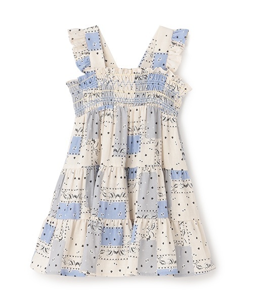 petit main（プティマイン）の「【リンク】総柄シャーリングワンピース(キッズ)（ワンピース・キッズ・ライトベージュ/ブルー・90cm/120cm/80ｃｍ/130cm/110cm/100cm）」の4枚目の写真