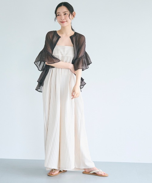 coca(coca)(コカ)の「リネンライクワイドサロペット(サロペット/オーバーオール・レディース・ブラウン/アイボリー・L/M)」の8枚目の写真