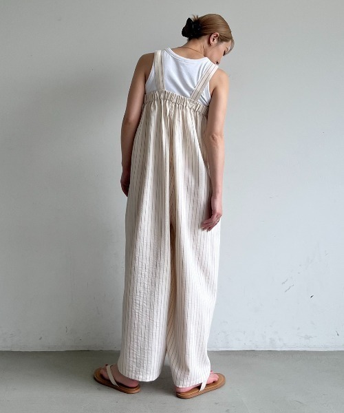 YAECA コットンリネン ストライプオーバーオール YAECA (ヤエカ) WRITE OVERALL LINEN / ライトオーバーオールリネン