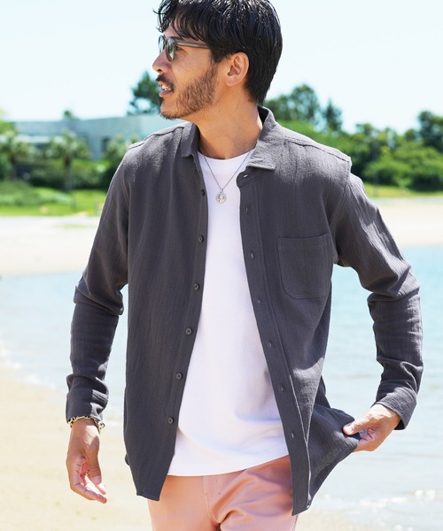 よし　Santaku ナイロンバギーショーツ・ナイロンシャツセット ストレッチ コットン 長袖 パナマシャツ（シャツ/ブラウス