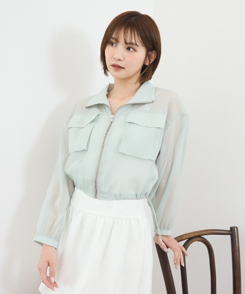 REDYAZEL（レディアゼル）の「フロントポケットシアージャケット（ノーカラージャケット・レディース・ブラック/オフホワイト/ベージュ/ミント・FREE）」の4枚目の写真