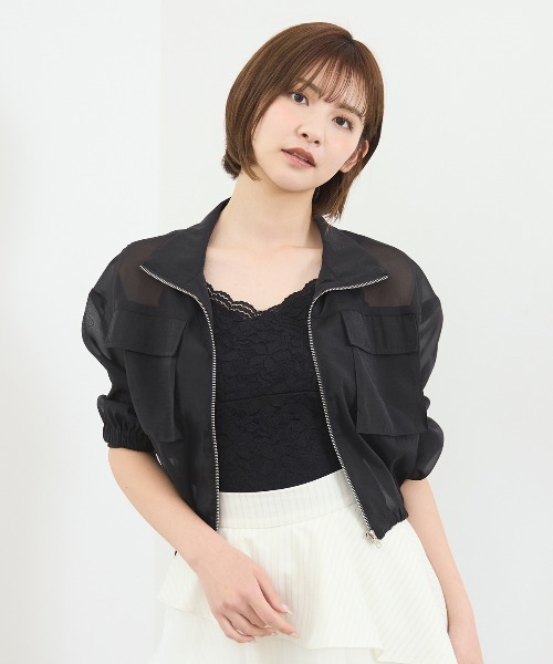 REDYAZEL（レディアゼル）の「フロントポケットシアージャケット（ノーカラージャケット・レディース・ブラック/オフホワイト/ベージュ/ミント・FREE）」の2枚目の写真