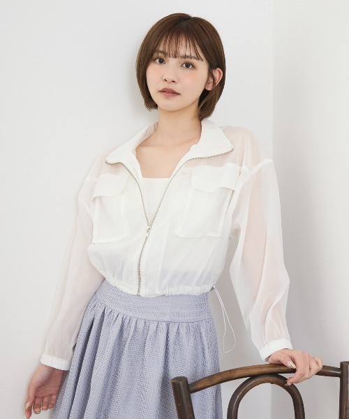 REDYAZEL（レディアゼル）の「フロントポケットシアージャケット（ノーカラージャケット・レディース・ブラック/オフホワイト/ベージュ/ミント・FREE）」の6枚目の写真