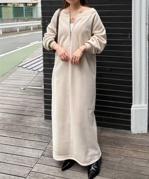 RANAN(ラナン)の「裏起毛ハーフジップスウェットワンピース(ワンピース・レディース・アイボリー/ブラック/グレー・M/L/LL)」の17枚目の写真