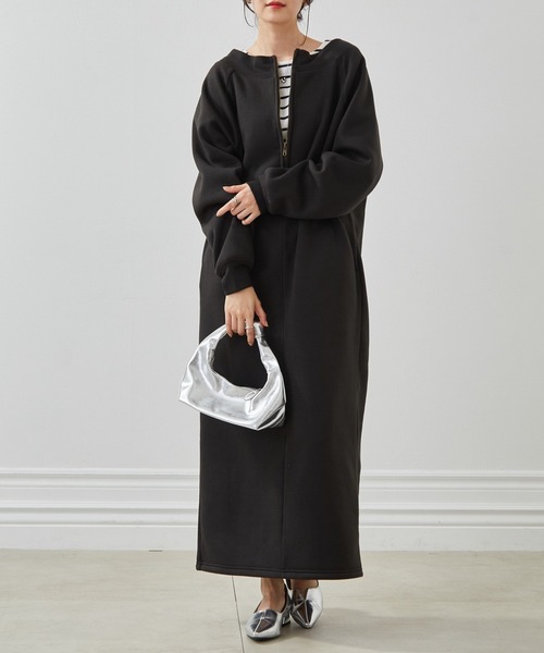 セール】裏起毛ハーフジップスウェットワンピース（ワンピース