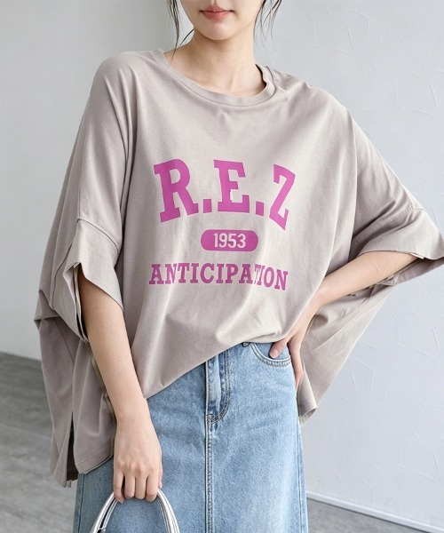 ONEP STAR(ワンピスター)の「プリント入りオーバーサイズTシャツ(Tシャツ/カットソー・レディース・ベージュ/ブラック×イエロー/モカ/グレー×サックスブルー/ホワイト×イエロー/ホワイト×ブラック/グレー×ホワイト・MEDIUM)」の7枚目の写真
