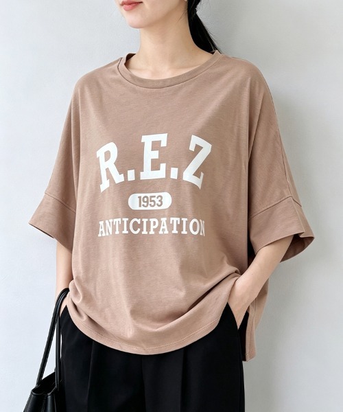 ONEP STAR(ワンピスター)の「プリント入りオーバーサイズTシャツ(Tシャツ/カットソー・レディース・ベージュ/ブラック×イエロー/モカ/グレー×サックスブルー/ホワイト×イエロー/ホワイト×ブラック/グレー×ホワイト・MEDIUM)」の6枚目の写真