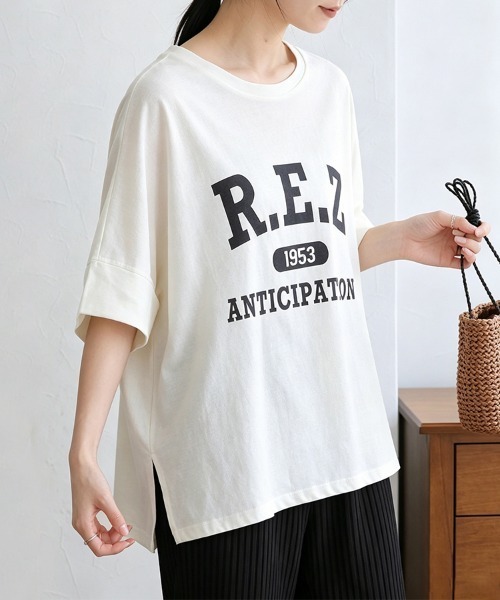 ONEP STAR(ワンピスター)の「プリント入りオーバーサイズTシャツ(Tシャツ/カットソー・レディース・ベージュ/ブラック×イエロー/モカ/グレー×サックスブルー/ホワイト×イエロー/ホワイト×ブラック/グレー×ホワイト・MEDIUM)」の8枚目の写真