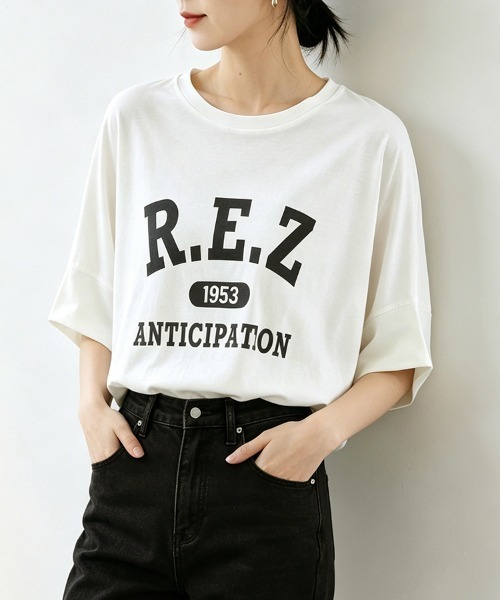 ONEP STAR(ワンピスター)の「プリント入りオーバーサイズTシャツ(Tシャツ/カットソー・レディース・ベージュ/ブラック×イエロー/モカ/グレー×サックスブルー/ホワイト×イエロー/ホワイト×ブラック/グレー×ホワイト・MEDIUM)」の9枚目の写真