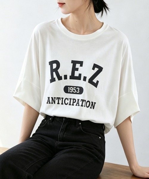 ONEP STAR(ワンピスター)の「プリント入りオーバーサイズTシャツ(Tシャツ/カットソー・レディース・ベージュ/ブラック×イエロー/モカ/グレー×サックスブルー/ホワイト×イエロー/ホワイト×ブラック/グレー×ホワイト・MEDIUM)」の10枚目の写真