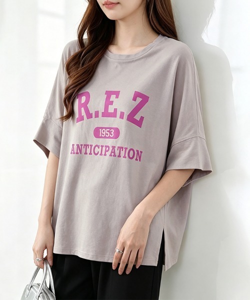 ONEP STAR(ワンピスター)の「プリント入りオーバーサイズTシャツ(Tシャツ/カットソー・レディース・ベージュ/ブラック×イエロー/モカ/グレー×サックスブルー/ホワイト×イエロー/ホワイト×ブラック/グレー×ホワイト・MEDIUM)」の12枚目の写真