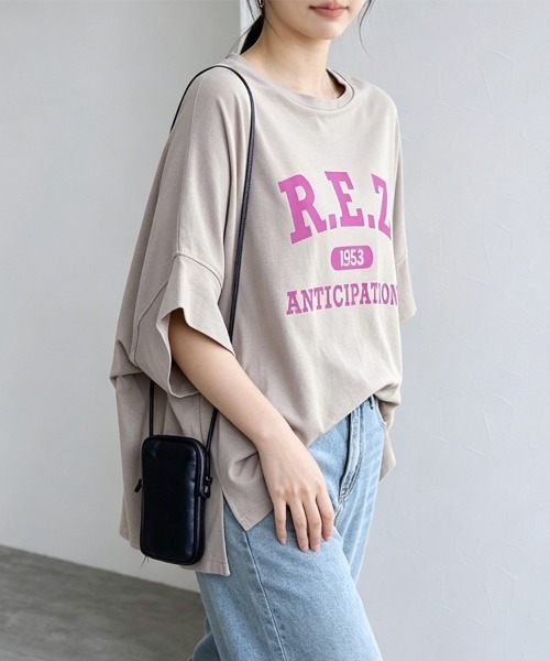 ONEP STAR(ワンピスター)の「プリント入りオーバーサイズTシャツ(Tシャツ/カットソー・レディース・ベージュ/ブラック×イエロー/モカ/グレー×サックスブルー/ホワイト×イエロー/ホワイト×ブラック/グレー×ホワイト・MEDIUM)」の15枚目の写真