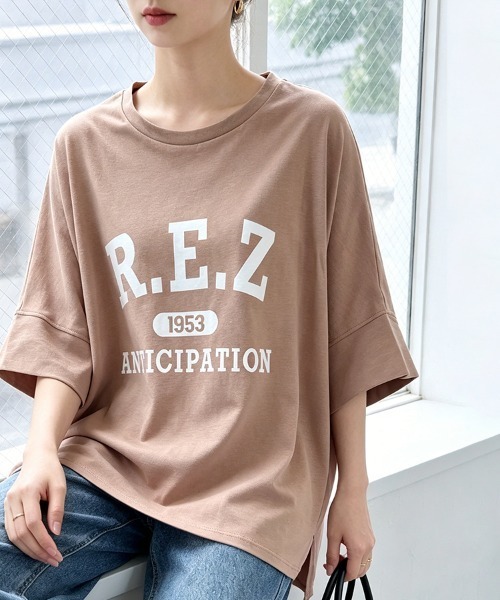 ONEP STAR(ワンピスター)の「プリント入りオーバーサイズTシャツ(Tシャツ/カットソー・レディース・ベージュ/ブラック×イエロー/モカ/グレー×サックスブルー/ホワイト×イエロー/ホワイト×ブラック/グレー×ホワイト・MEDIUM)」の17枚目の写真