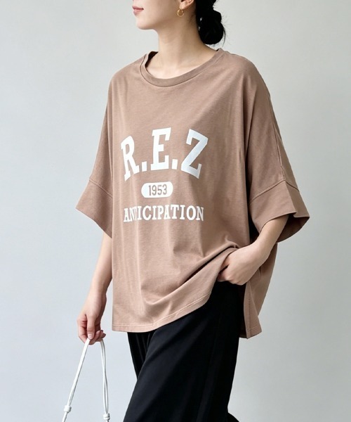 ONEP STAR(ワンピスター)の「プリント入りオーバーサイズTシャツ(Tシャツ/カットソー・レディース・ベージュ/ブラック×イエロー/モカ/グレー×サックスブルー/ホワイト×イエロー/ホワイト×ブラック/グレー×ホワイト・MEDIUM)」の19枚目の写真