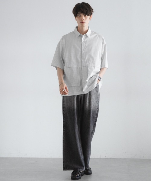 RAGEBLUE（レイジブルー）の「ミニチェック柄ビッグポケットドロストシャツ（シャツ/ブラウス・メンズ・ネイビー/オフホワイト/ライトブルー・MEDIUM/LARGE）」の5枚目の写真