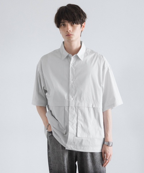 RAGEBLUE（レイジブルー）の「ミニチェック柄ビッグポケットドロストシャツ（シャツ/ブラウス・メンズ・ネイビー/オフホワイト/ライトブルー・MEDIUM/LARGE）」の6枚目の写真