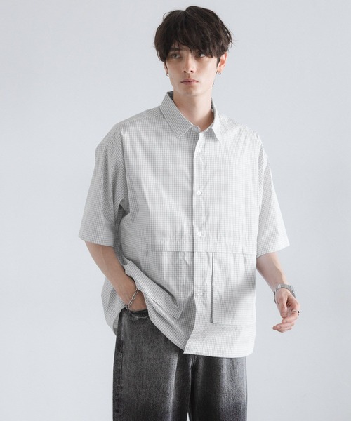 RAGEBLUE（レイジブルー）の「ミニチェック柄ビッグポケットドロストシャツ（シャツ/ブラウス・メンズ・ネイビー/オフホワイト/ライトブルー・MEDIUM/LARGE）」の7枚目の写真