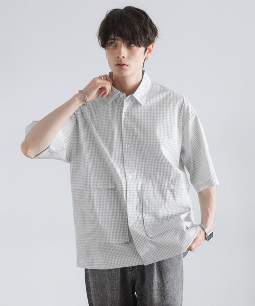 RAGEBLUE（レイジブルー）の「ミニチェック柄ビッグポケットドロストシャツ（シャツ/ブラウス・メンズ・ネイビー/オフホワイト/ライトブルー・MEDIUM/LARGE）」の8枚目の写真