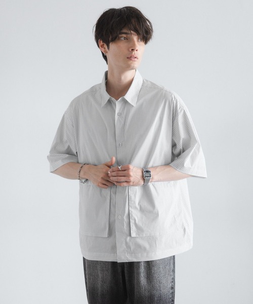 RAGEBLUE（レイジブルー）の「ミニチェック柄ビッグポケットドロストシャツ（シャツ/ブラウス・メンズ・ネイビー/オフホワイト/ライトブルー・MEDIUM/LARGE）」の9枚目の写真