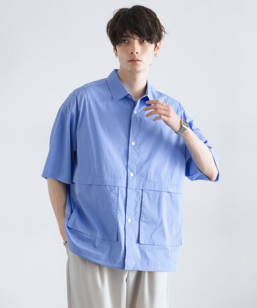 RAGEBLUE（レイジブルー）の「ミニチェック柄ビッグポケットドロストシャツ（シャツ/ブラウス・メンズ・ネイビー/オフホワイト/ライトブルー・MEDIUM/LARGE）」の12枚目の写真