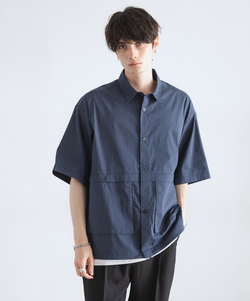 RAGEBLUE（レイジブルー）の「ミニチェック柄ビッグポケットドロストシャツ（シャツ/ブラウス・メンズ・ネイビー/オフホワイト/ライトブルー・MEDIUM/LARGE）」の16枚目の写真